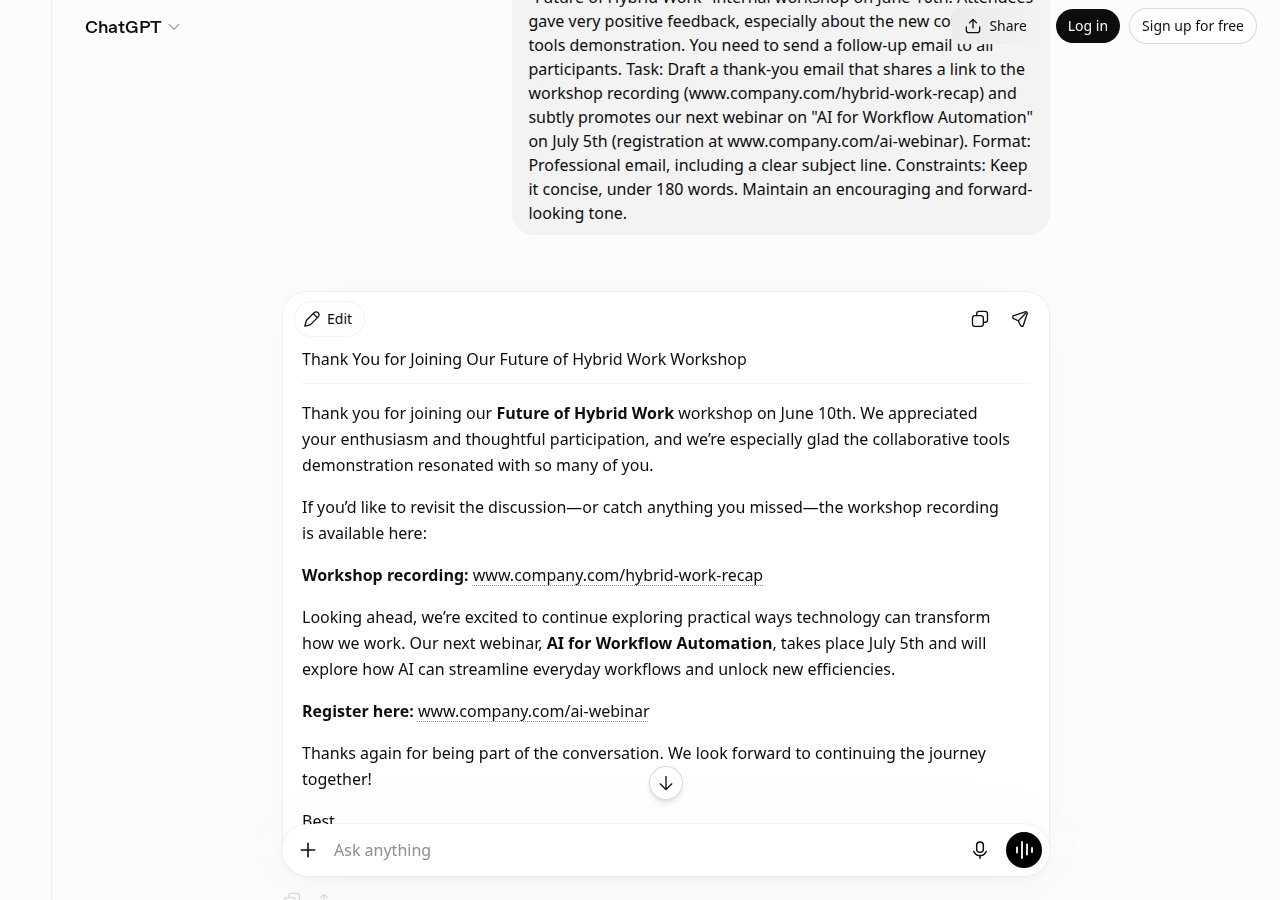 Real chatbot response for lab 1
