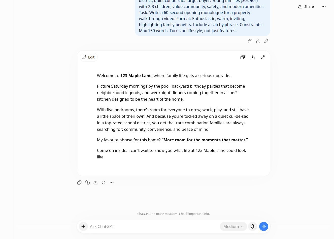 Real chatbot response for lab 1