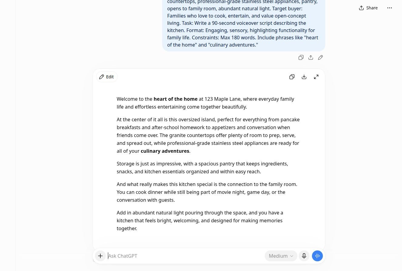 Real chatbot response for lab 2