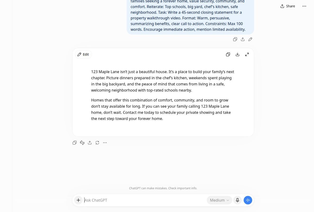 Real chatbot response for lab 3