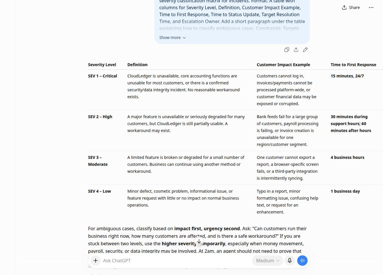 Real chatbot response for lab 1