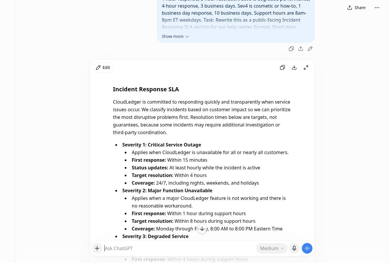 Real chatbot response for lab 2