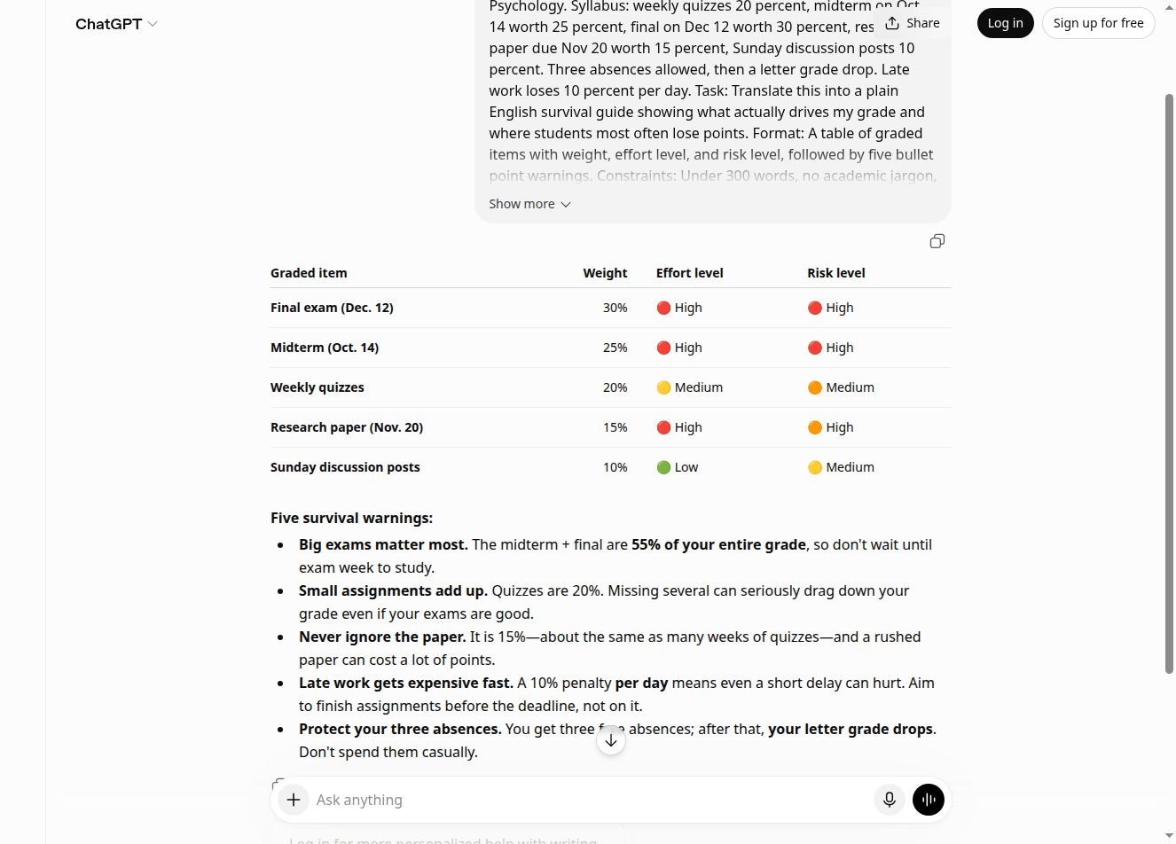 Real chatbot response for lab 1