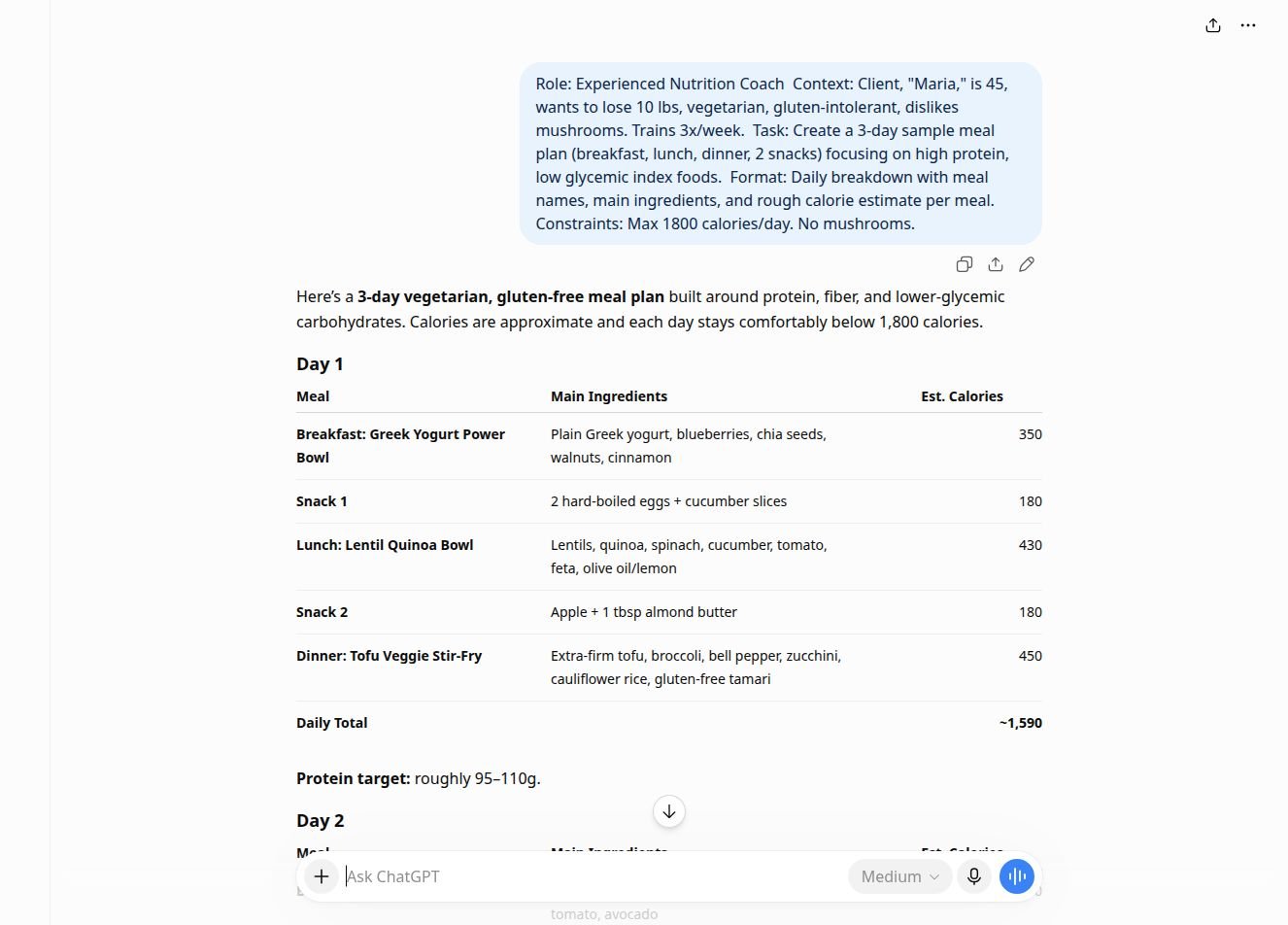 Real chatbot response for lab 1