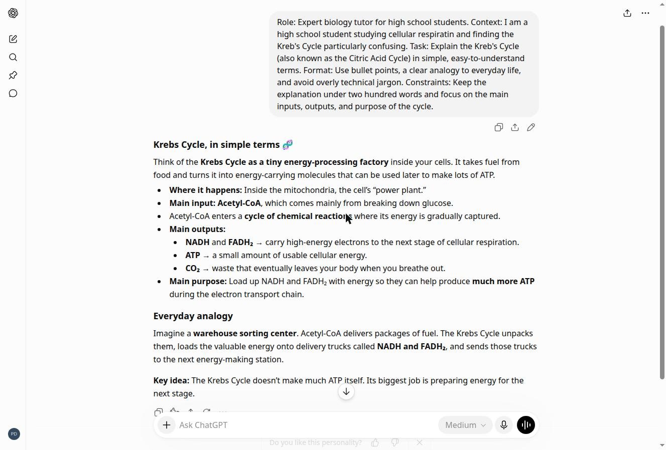 Real chatbot response for lab 1