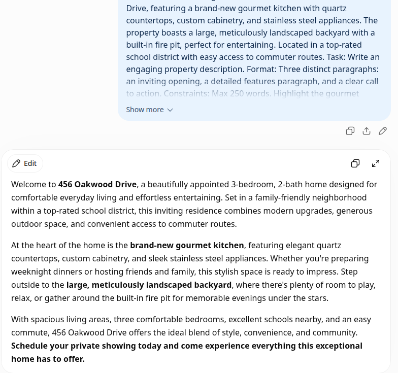 Real chatbot response for lab 1