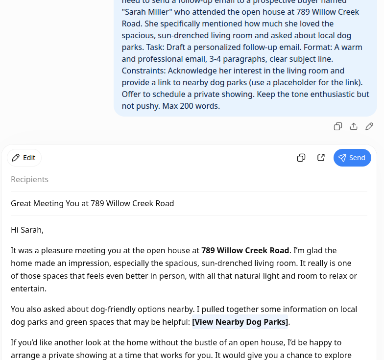 Real chatbot response for lab 2