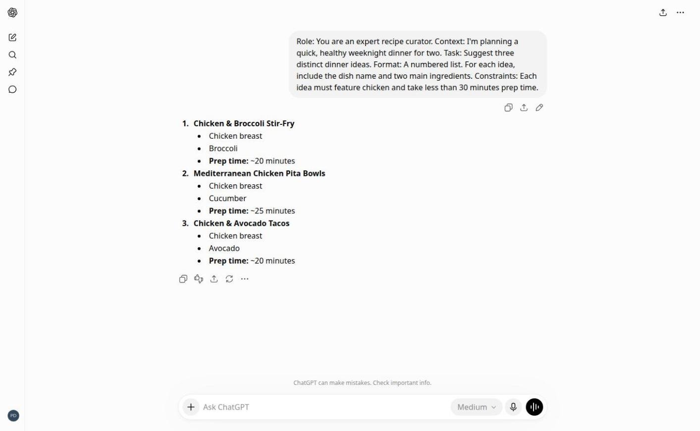 Real chatbot response for lab 1