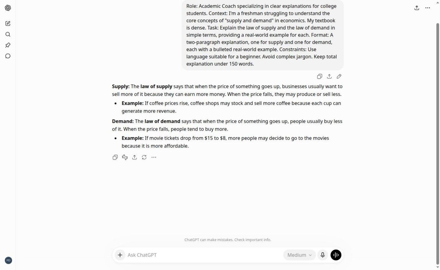 Real chatbot response for lab 1