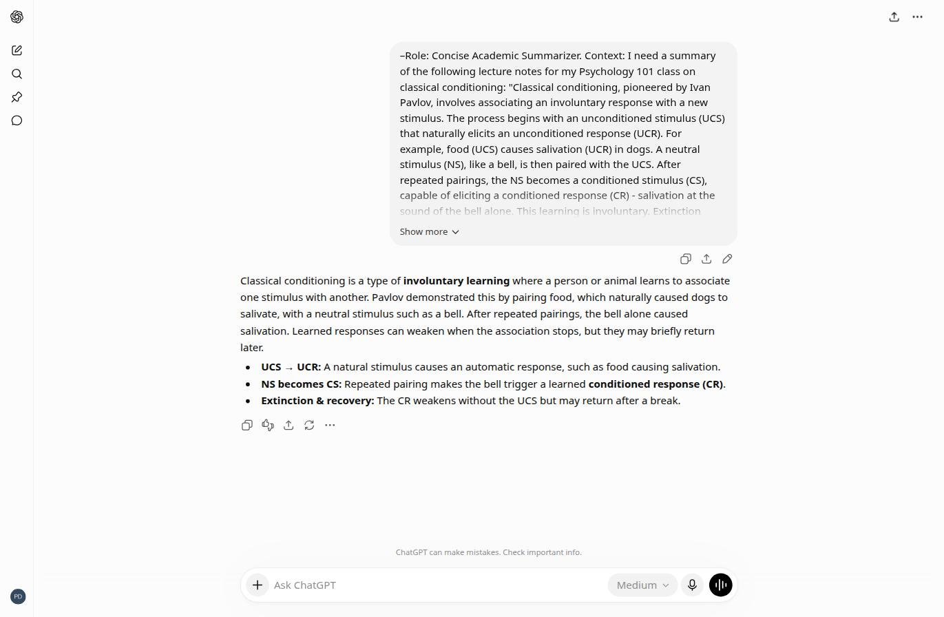 Real chatbot response for lab 3