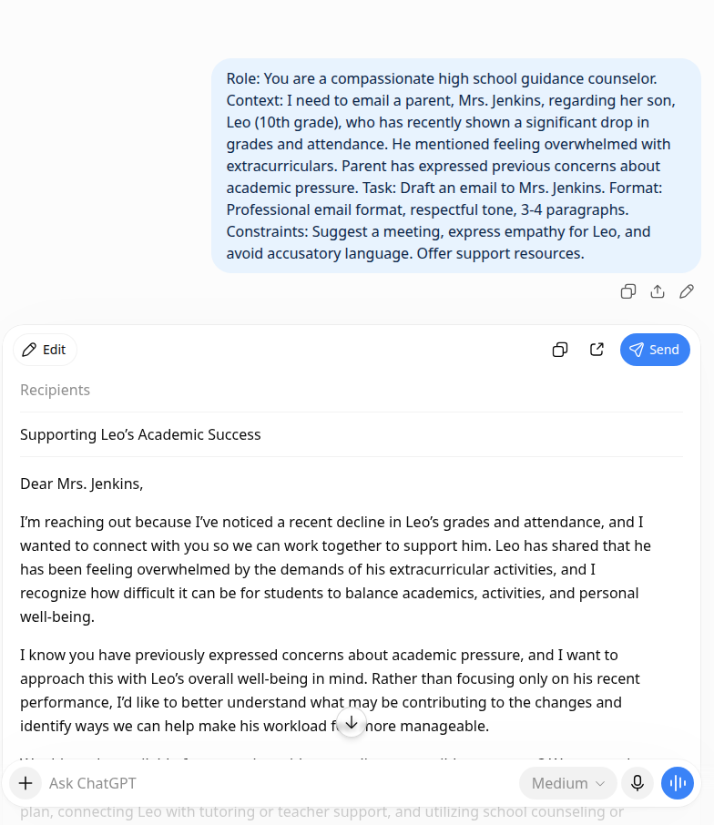 Real chatbot response for lab 3