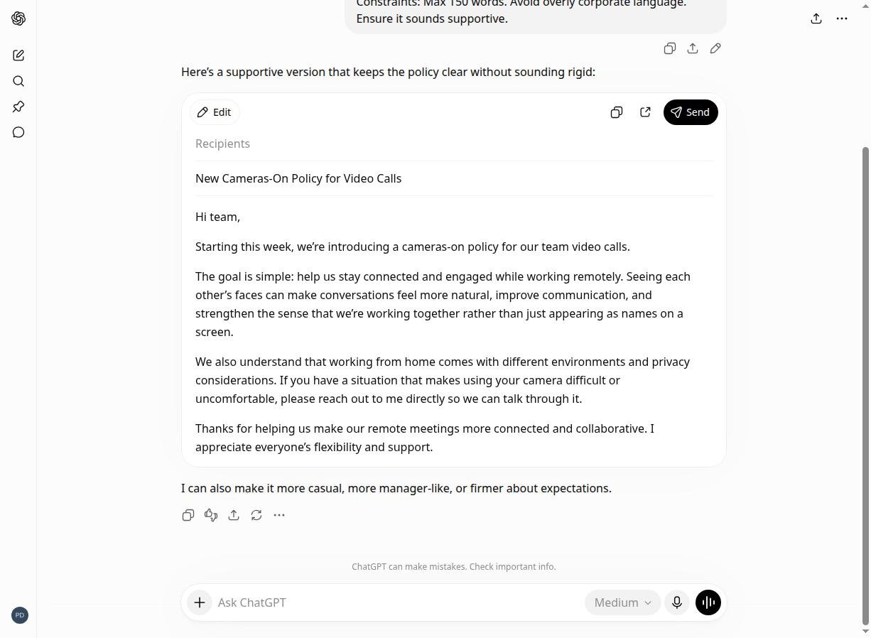 Real chatbot response for lab 2